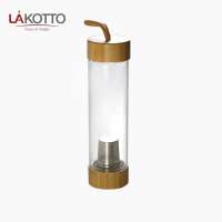 Wholesale double borosilicate glass water bottle with bamboo cover