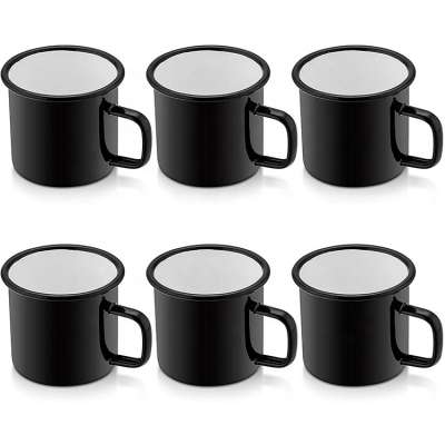 12 Ounce Portable Customized Enamel Camping Coffee Mug ,Black Color Enamel Mugs Cups for Family Gathering/Camping