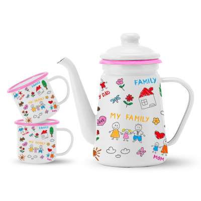 High quality enamel kettle and three mugs enamel set can customize logo